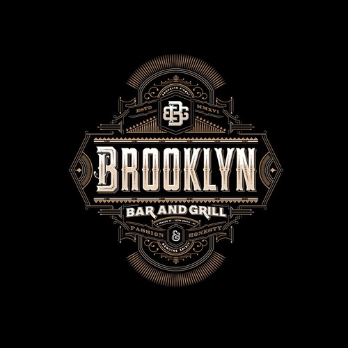 Vintage logo with the title 'Brooklyn Bar and Grill - Logo'