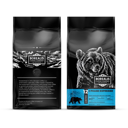 Coffee label with the title 'Coffee packaging design and illustration'