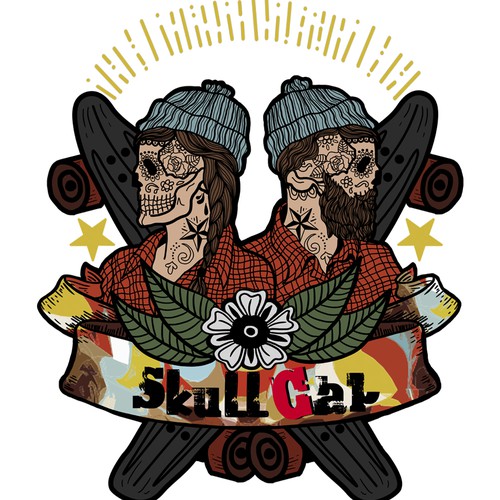 Skater design with the title 'Cool and Hipster Skull Skaters'