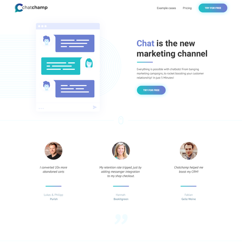 Landing page website with the title 'Chatchamp Landing'