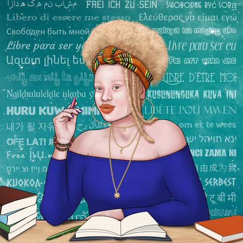 Education artwork with the title 'Albino Student Illustration'