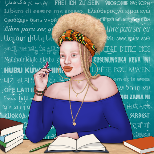 Beauty illustration with the title 'Albino Student Illustration'