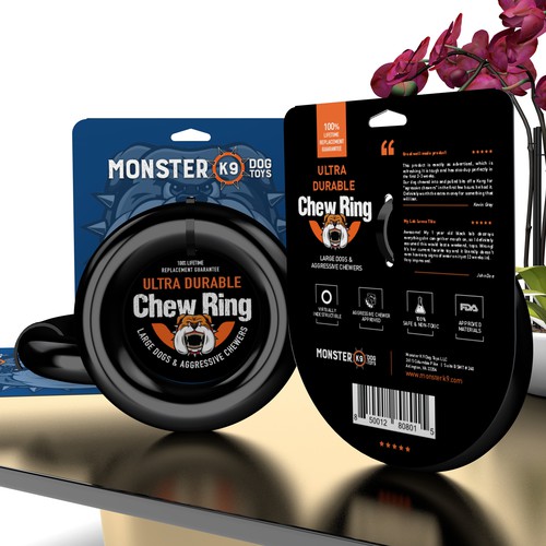 Retail packaging with the title 'DOG TOYS'