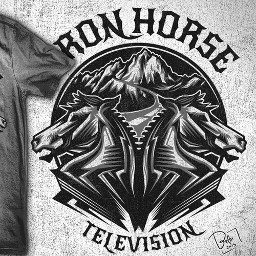 T-shirt with the title 'IRON HORSE TELEVISION logo design'