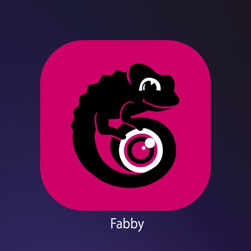 Chameleon logo with the title 'Fabby app logo design'