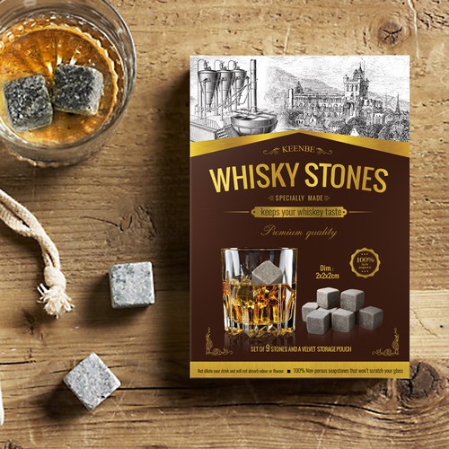 Handmade packaging with the title 'Whisky stones box design'