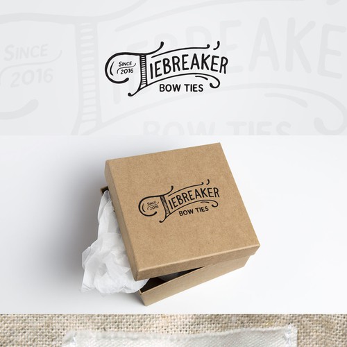 Hand-lettered logo with the title 'Logo concept for Tiebreaker Bow Ties'