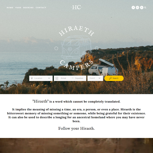 Airbnb design with the title 'Hiraeth Campers'