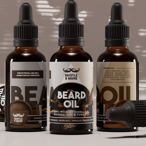 Oil packaging with the title 'Beard Oil Bottle Label Design'