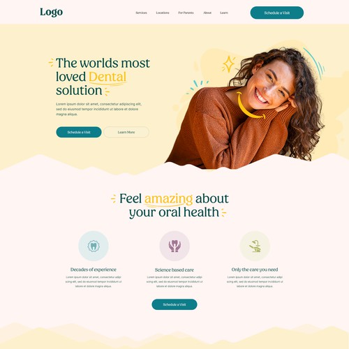 Colorful website with the title 'Creative dental web design'