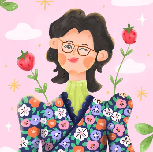 Cheerful design with the title 'Self Portrait Illustration gig'