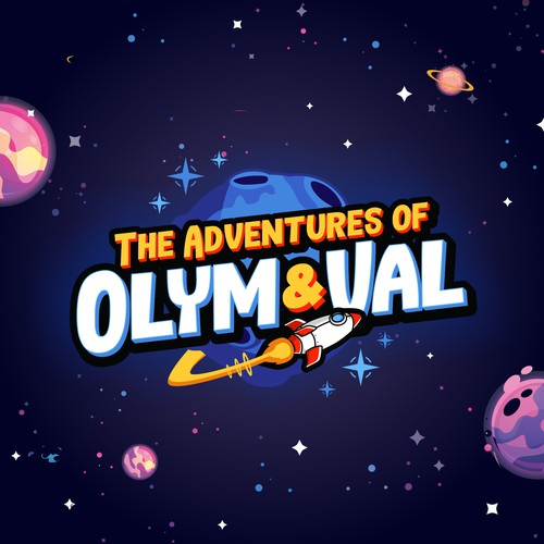 Galaxy design with the title 'The Adventures of Olym & Val (logo)'