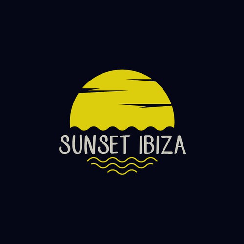 Black and yellow logo with the title 'Sunset Ibiza, hotel with Ibizian vibe'