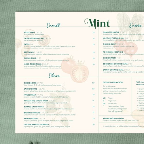 Farmer's market design with the title 'Farm to Table Restaurant Menu Design '