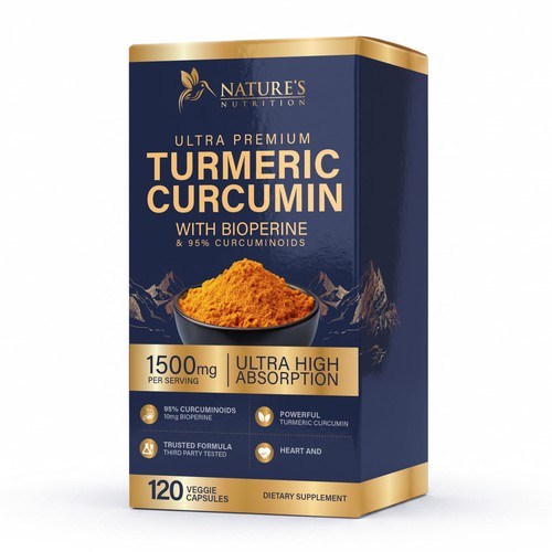 Box packaging with the title 'Premium Turmeric Curcumin Supplement Packaging'