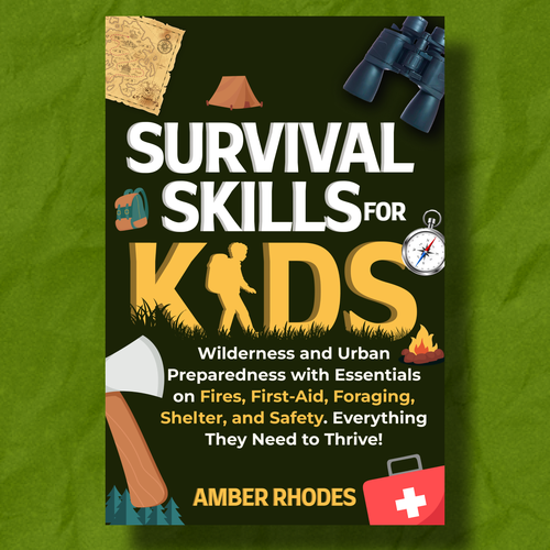 Kids book cover with the title 'Survival Skills for Kids - Fun & Engaging Book Cover Design'