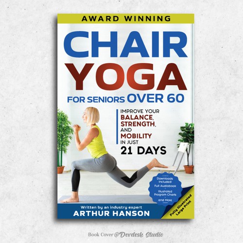 Yoga book cover with the title 'Chair Yoga for Seniors Over 60'