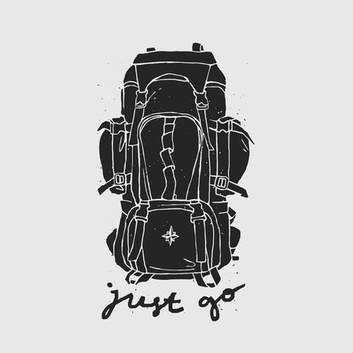 Backpack design with the title 'Hand Drawn Outdoor Backpack Illustration.'