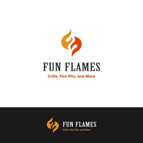 Flaming logo with the title 'Two F initial as fire'
