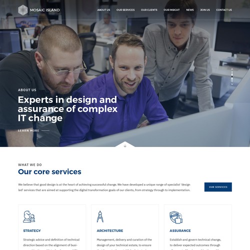 Layout website with the title 'Web Design Mosaic Island'