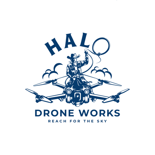 Drone logo with the title 'A cowboy pilots a drone and plays the lasso'