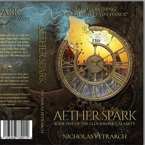 Clock design with the title 'Aether Spark Book Cover'