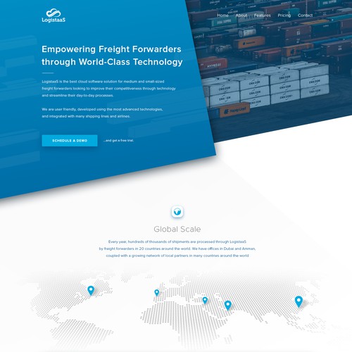 Logistics website with the title 'Homepage concept for LogistaaS'