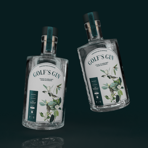 Scandinavian design with the title 'A gin label with the name "Golf"'