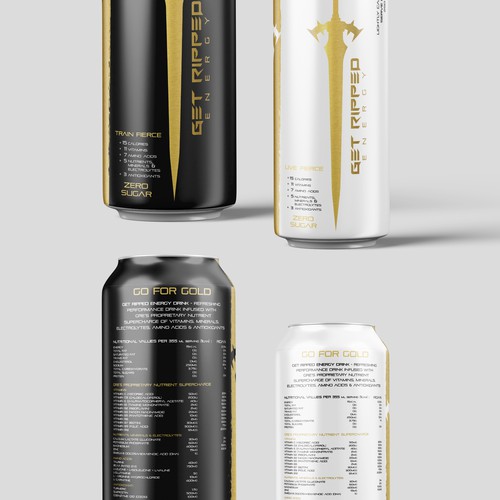 Can packaging with the title 'Label. Train Fierce, Live Fierce'