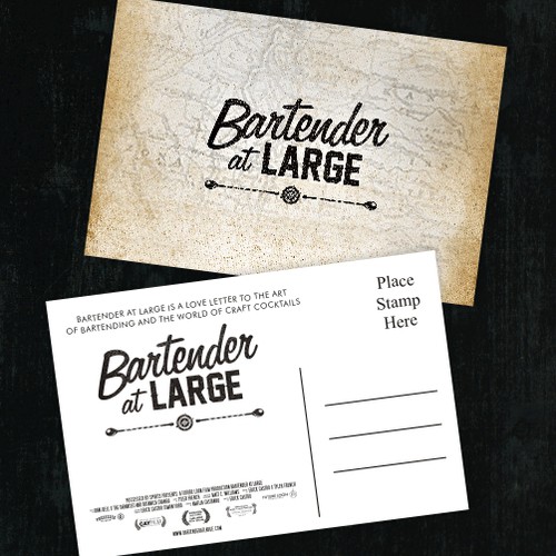 Nightclub design with the title 'Postcard design for Bartender At large'