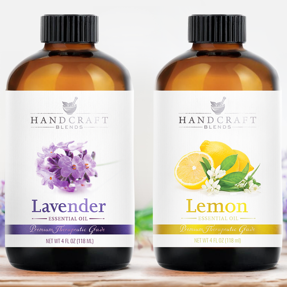 Lemon label with the title 'Hand crafted essential oils labels design'