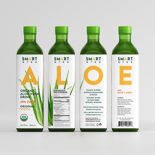 Beverage label with the title 'Smart Aloe Drink Label Design Concept'