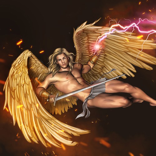 Angel artwork with the title 'Sports Car Wrapper - Super hot - Winged (God) Male Valkyrie'