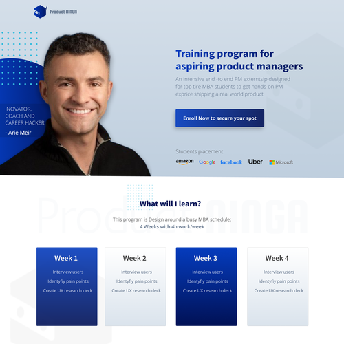 Personal trainer design with the title 'Coaching Website for an aspiring product managers'