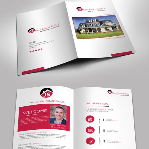 Company profile design with the title 'Real Estate Company Needs Design Update to Current Listing Booklet'