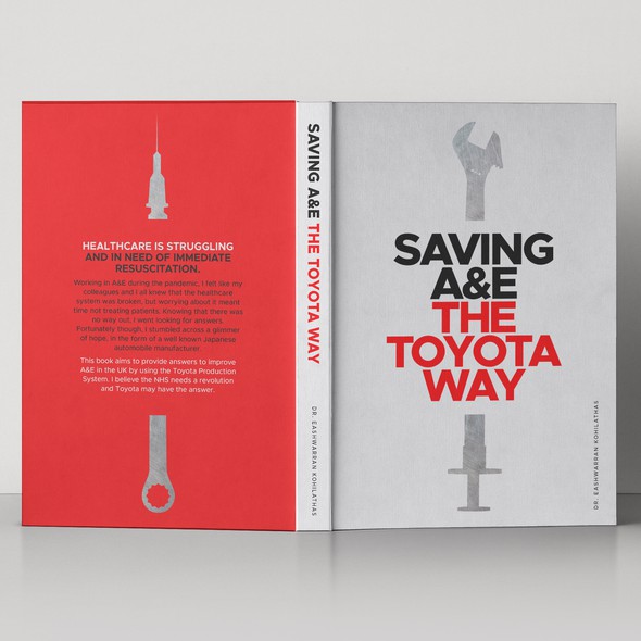 Wrench design with the title 'Book cover design for Saving A&E The Toyota Way'