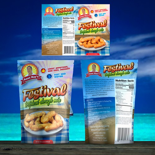 Retail label with the title 'Standing pouch bag design for Caribic food'