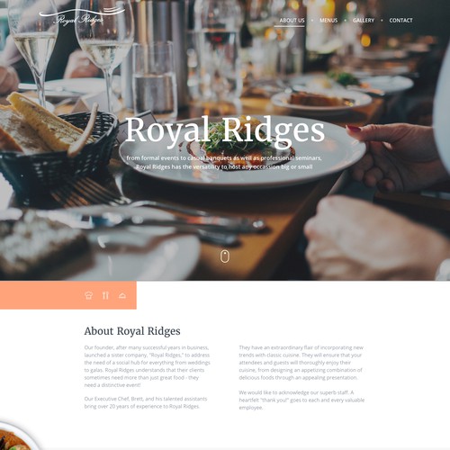 Orange website with the title 'Banquet Facility Website'