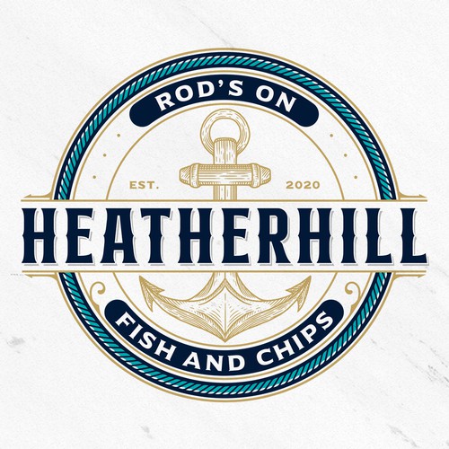 Nautical logo with the title 'Rod's on Heatherhill fish and chips'