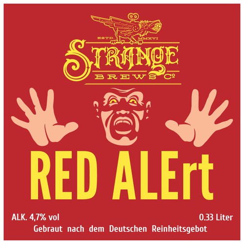 Label with the title 'RED ALErt beer label'