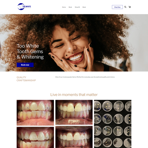 Toothpaste design with the title 'WEBSITE DESIGN FOR TOOTH GEMS & WHITENING SERVICE - TOO WHITE'
