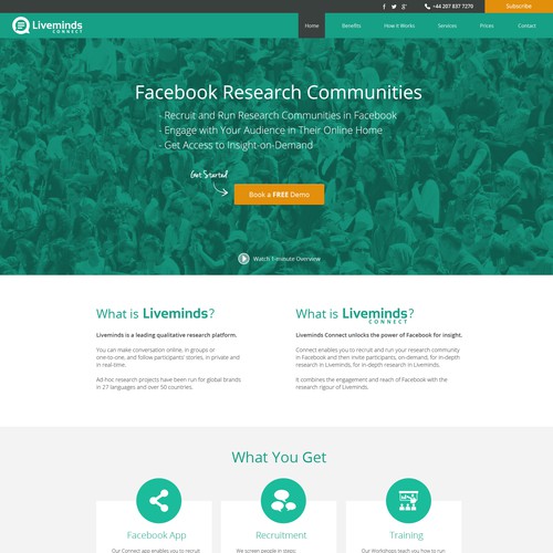 Homepage website with the title 'Landing Page Design for Liveminds'