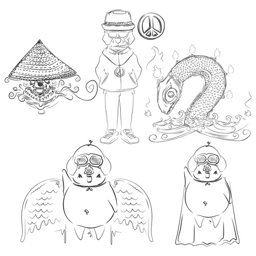 Cool artwork with the title 'Dog, Pig and Dragon'