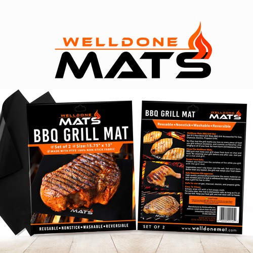 Product packaging with the title 'Grilling Mat Packaging design'