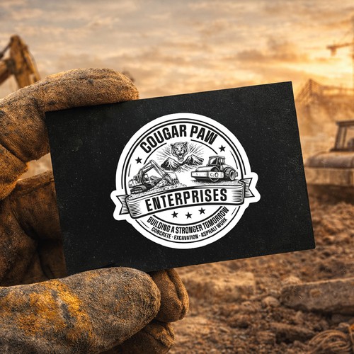 Contractor logo with the title 'Heritage badge — rugged construction & earthworks logo'