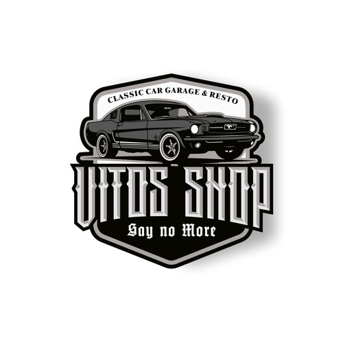 Garage logo with the title 'Vitos Shop Garage and resto'