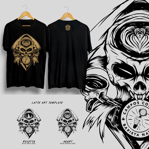 Coffee t-shirt with the title 'Skull Ilustration with Barista Nation'