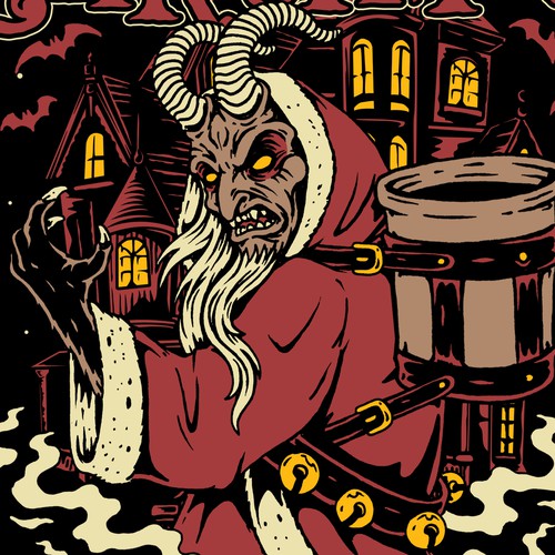 X-mas design with the title 'KRAMPUS Creepy Crhistmas'
