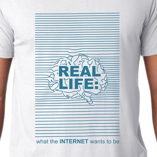 Line art t-shirt with the title 'real life'