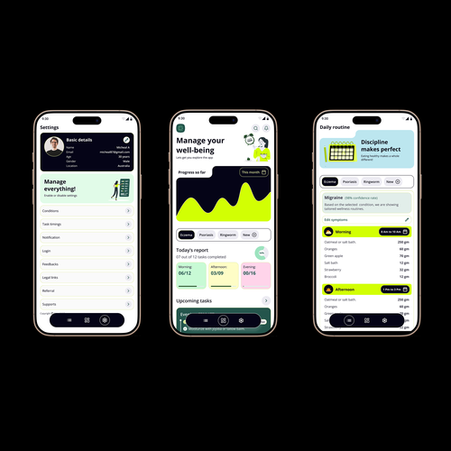 Prototype design with the title 'App that can speak manage your health goal'
